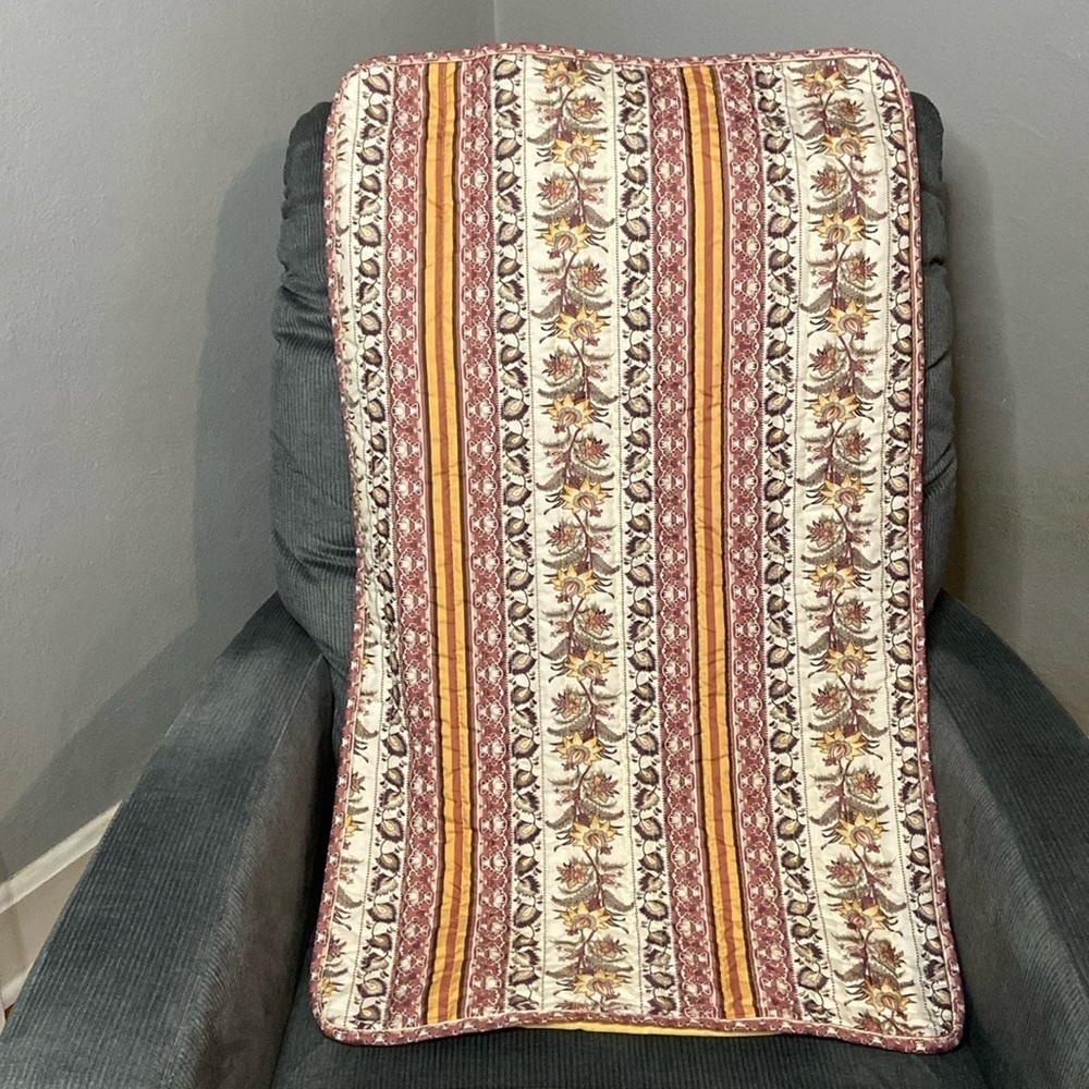 Lucky Brand Pillow Sham Yellow Green White Mauve Floral Stripe Print